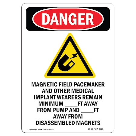 Signmission OSHA Danger Sign, Magnetic Field Pacemaker, 5in X 3.5in Decal, 10PK, 3.5" W, 5" L, Portrait, PK10 OS-DS-D-35-V-2321-10PK